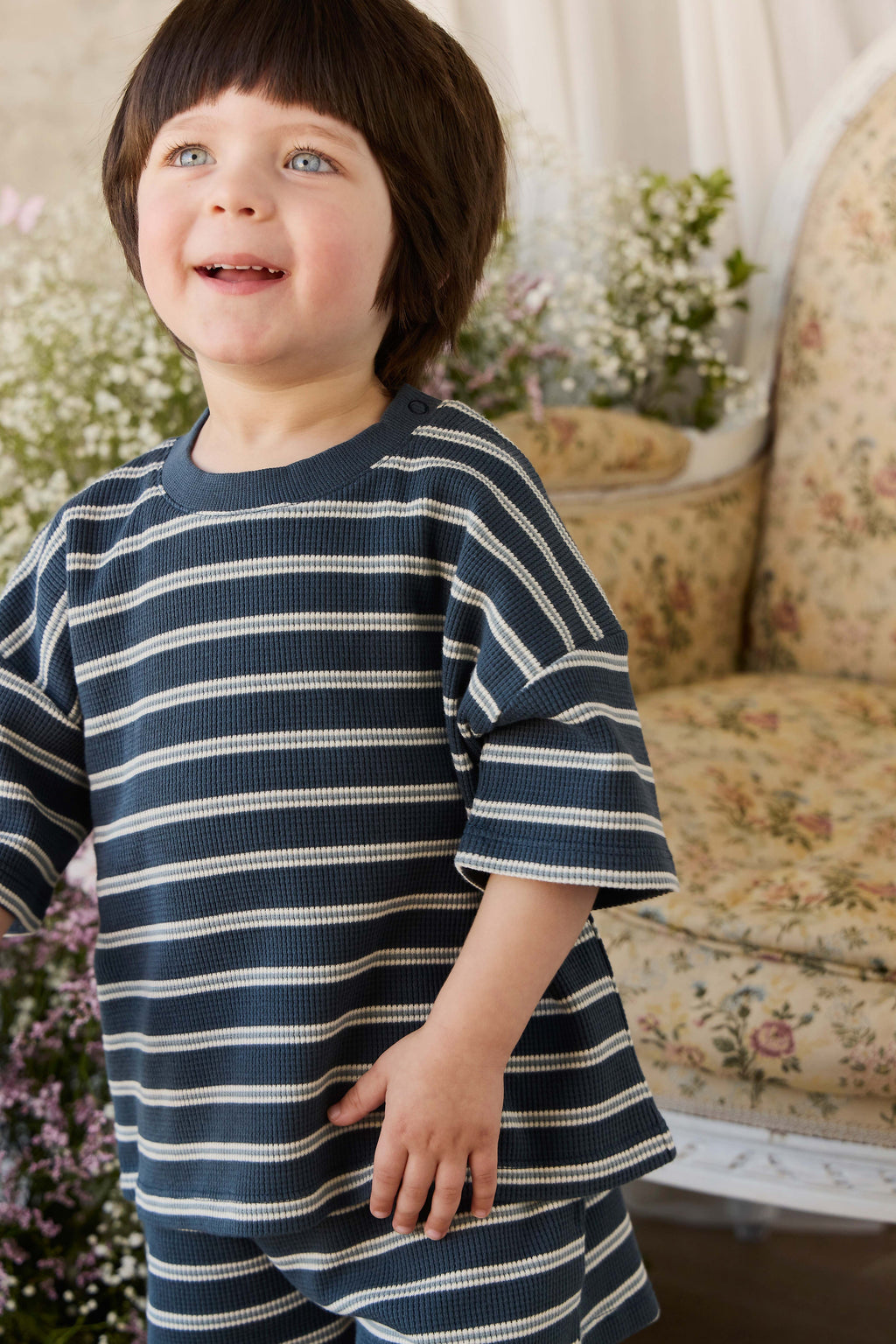Organic Cotton Waffle Leith Short - Dreamer Stripe Captain