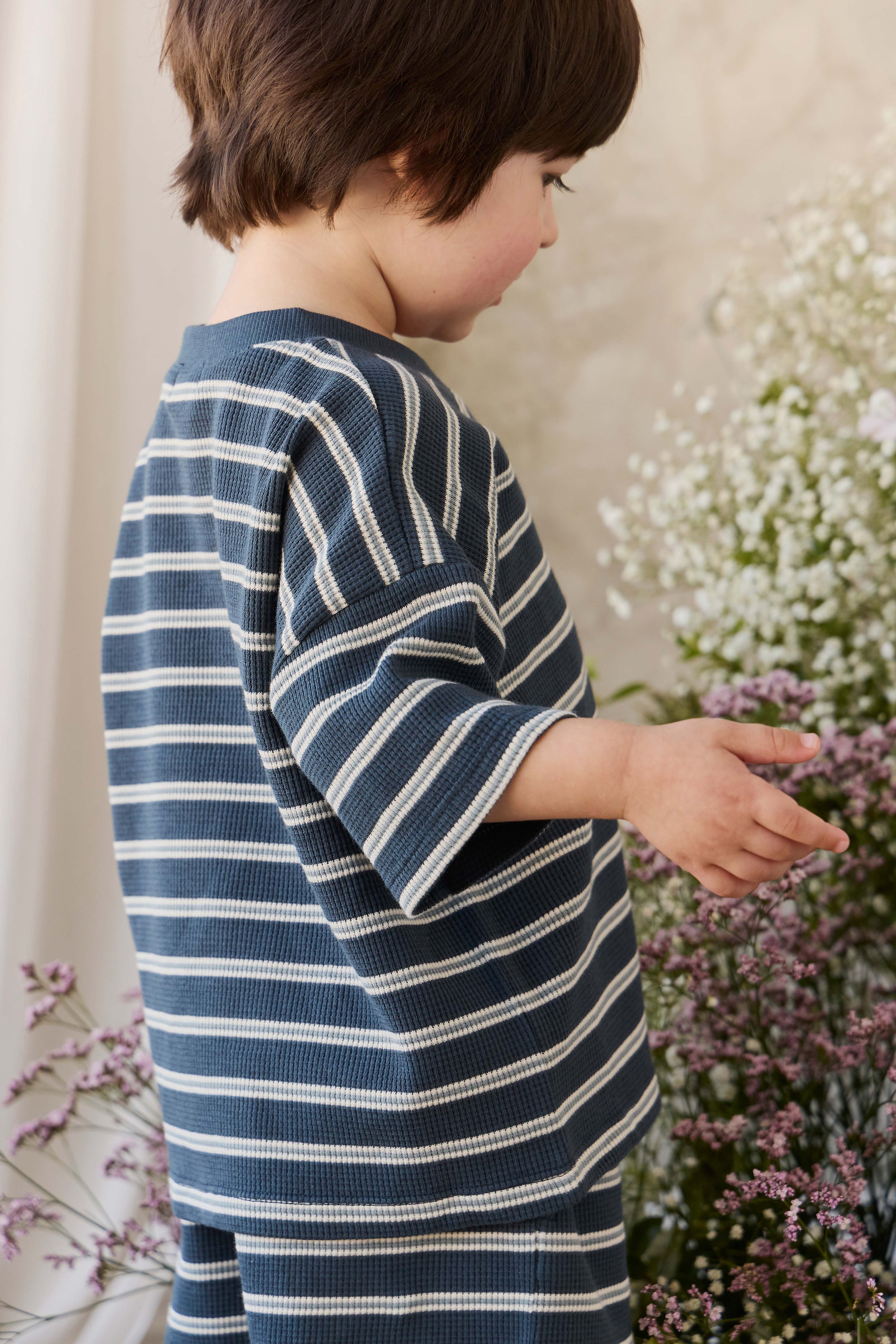 Organic Cotton Waffle Leith Tee - Dreamer Stripe Captain