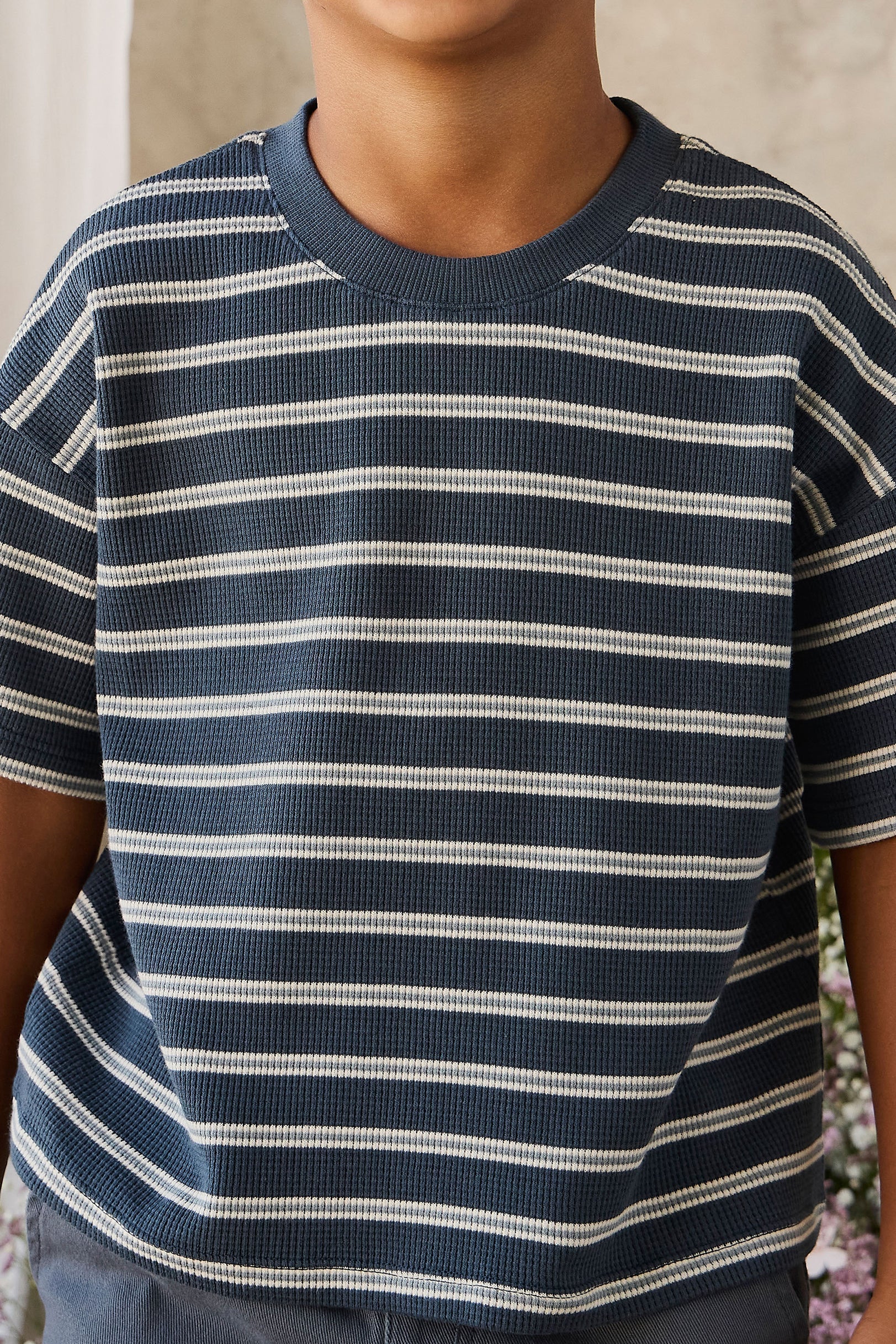 Organic Cotton Waffle Leith Tee - Dreamer Stripe Captain
