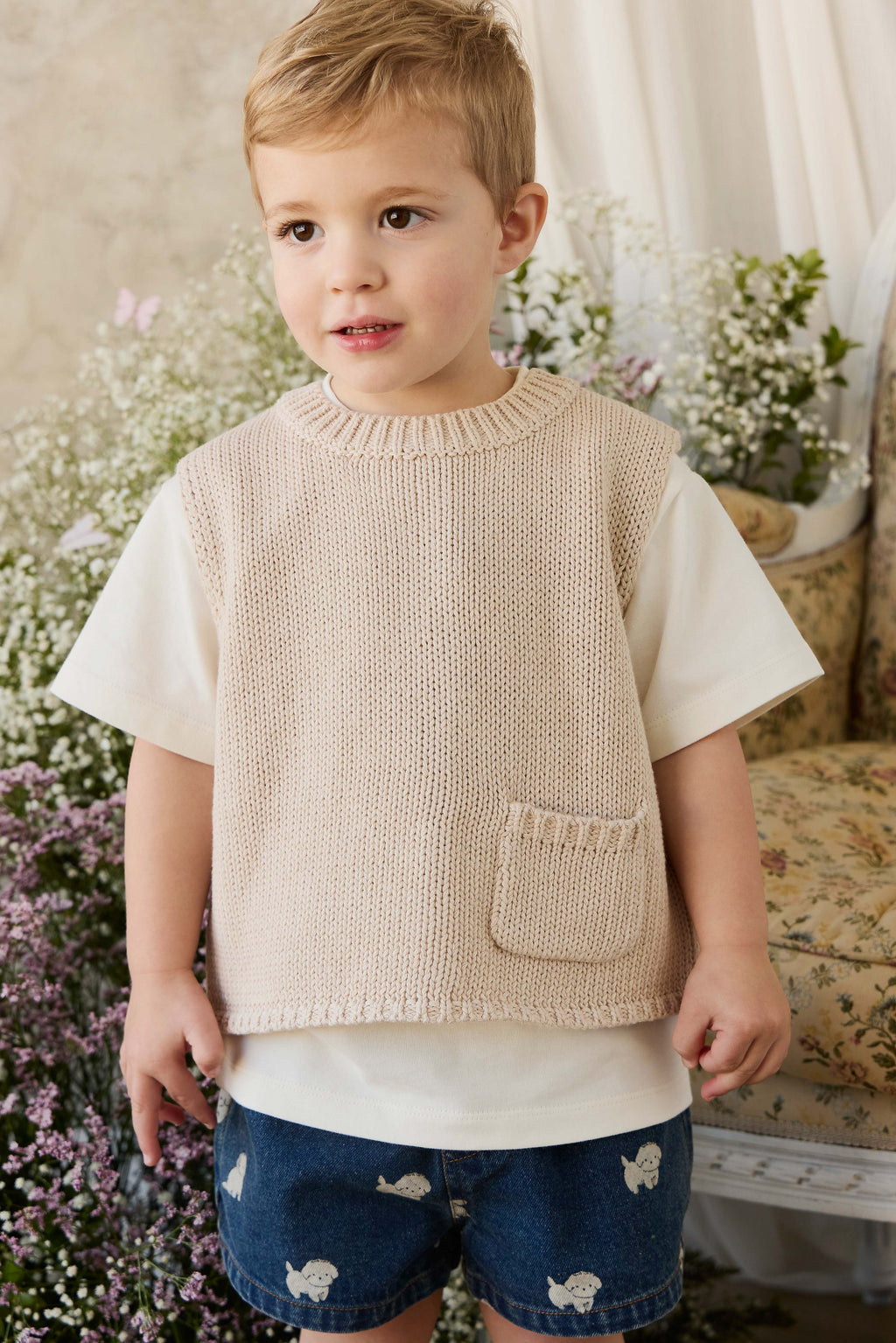 Drew Knit Vest - Vintage Linen