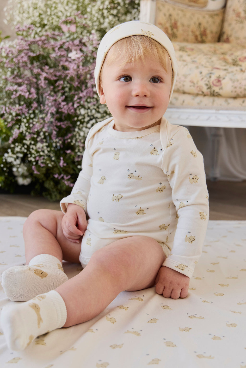 Organic Cotton Cassius Long Sleeve Bodysuit - Playful Honey