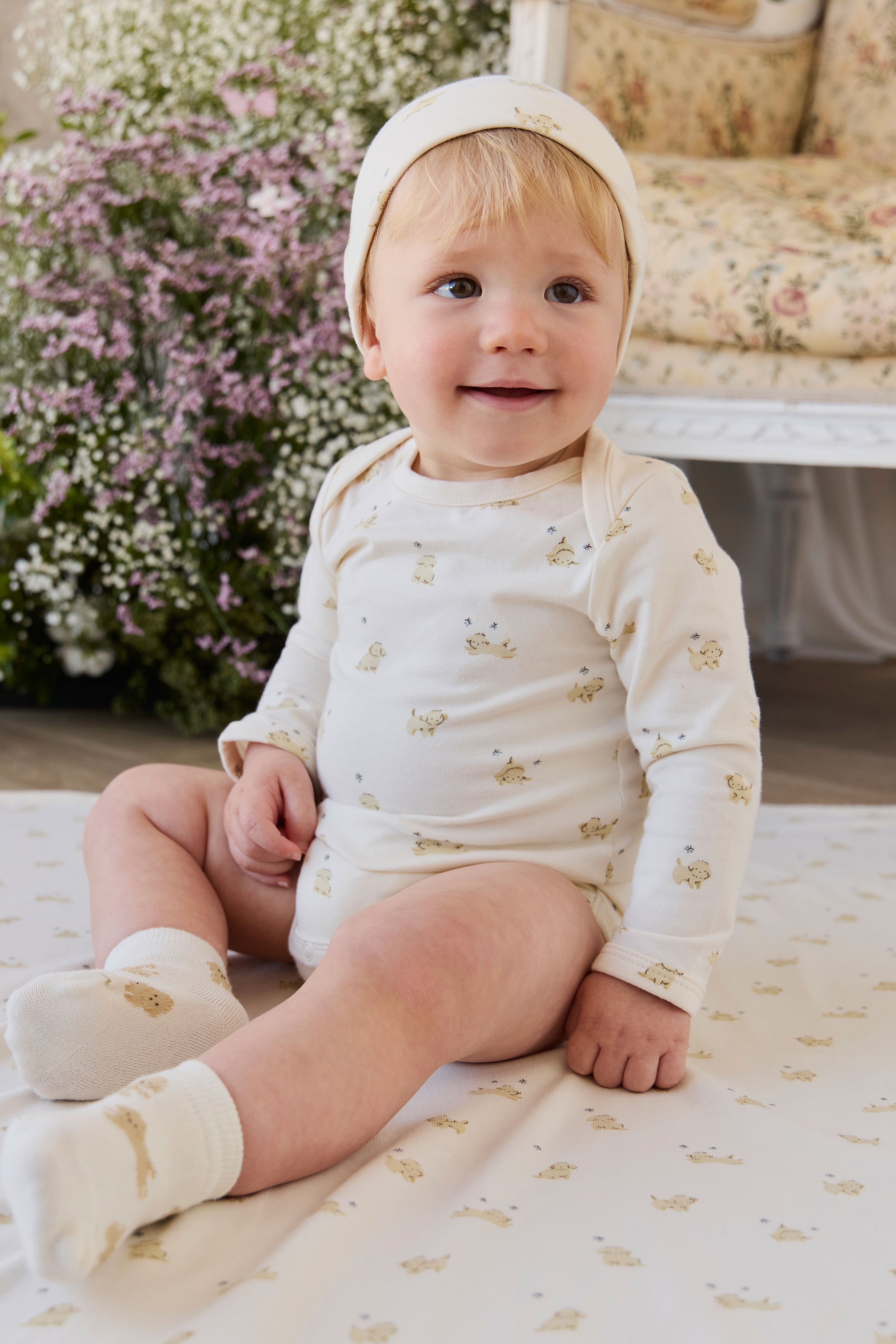 Organic Cotton Cassius Long Sleeve Bodysuit - Playful Honey