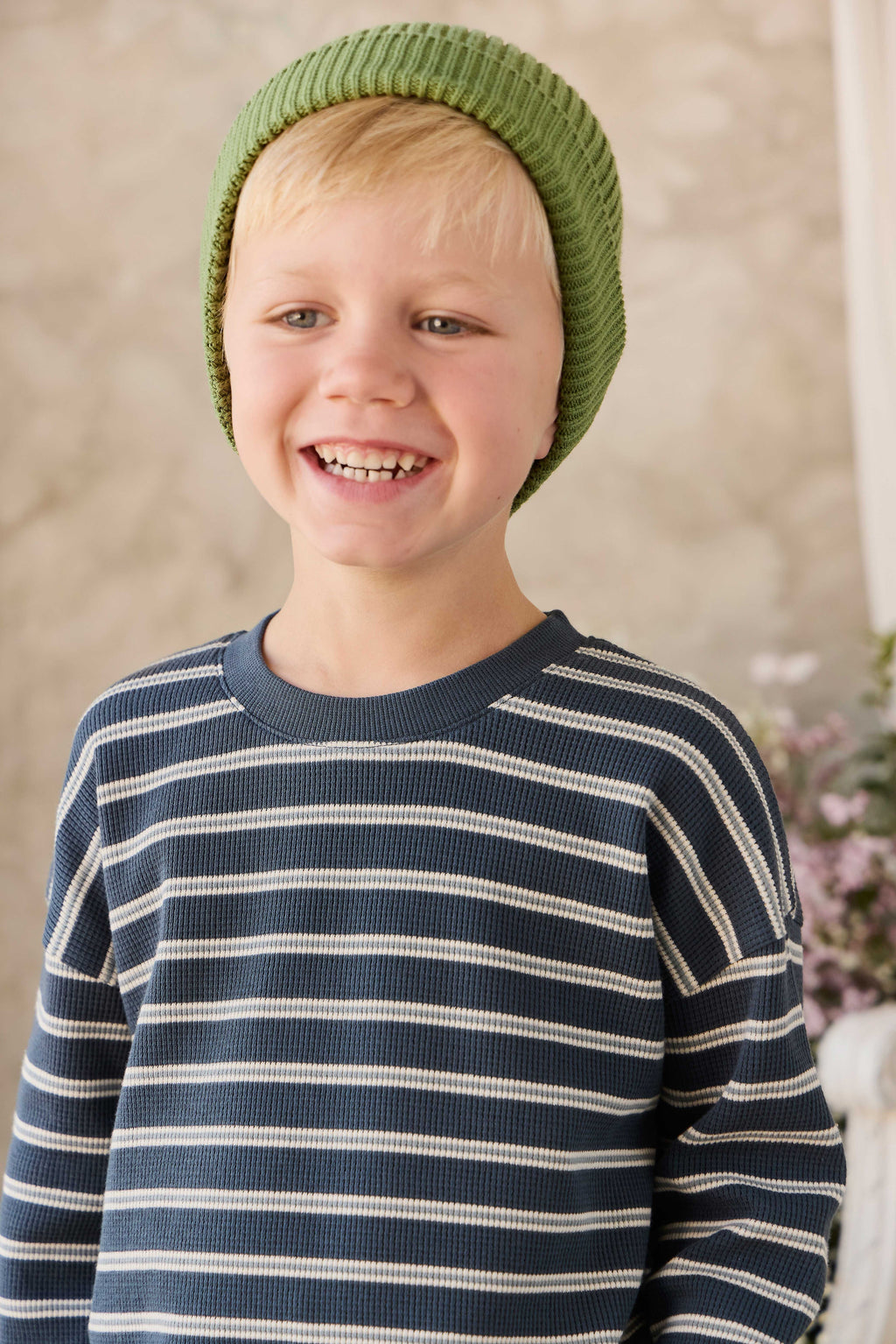 Organic Cotton Waffle Leith Long Sleeve Top - Dreamer Stripe Captain