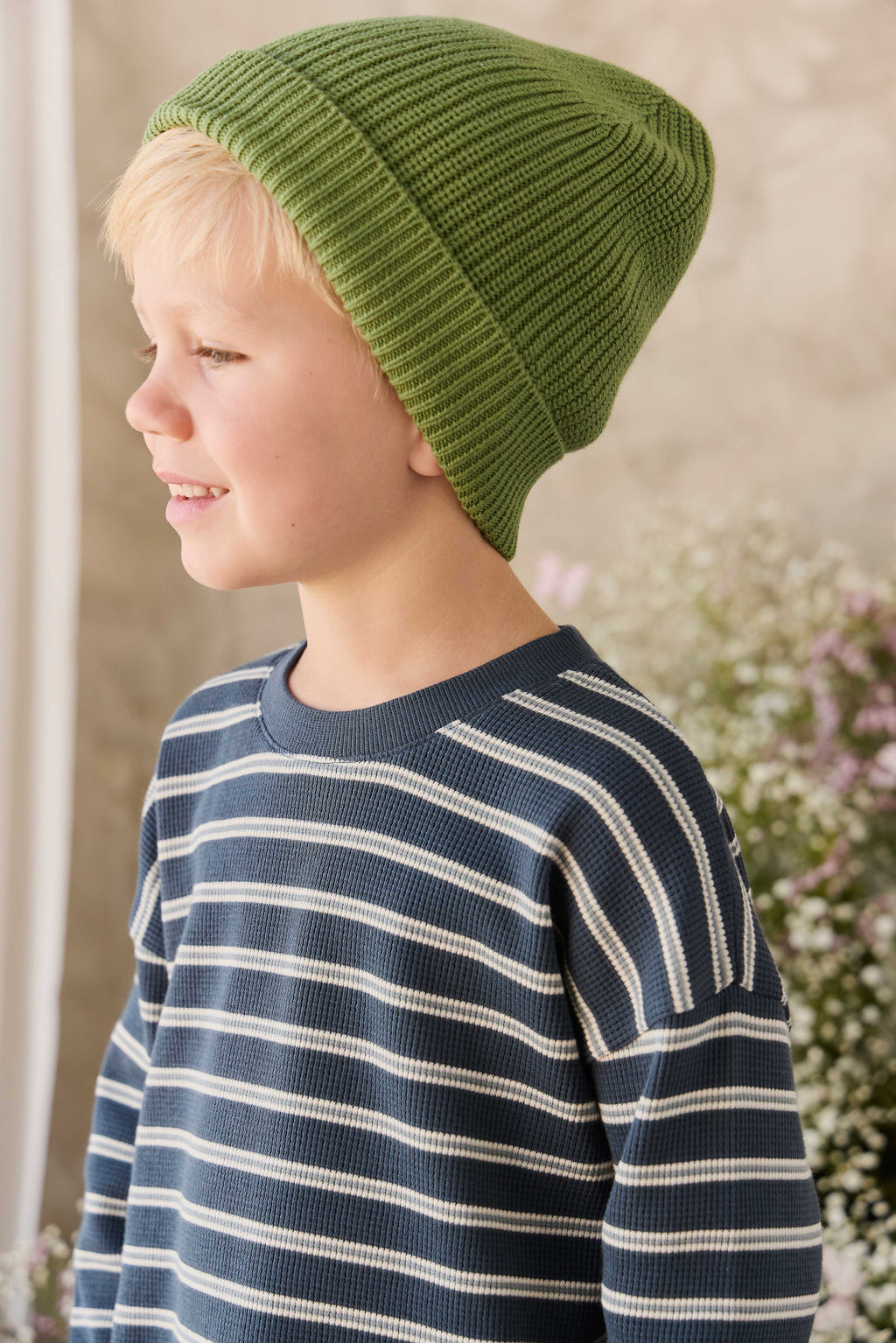 Organic Cotton Waffle Leith Long Sleeve Top - Dreamer Stripe Captain