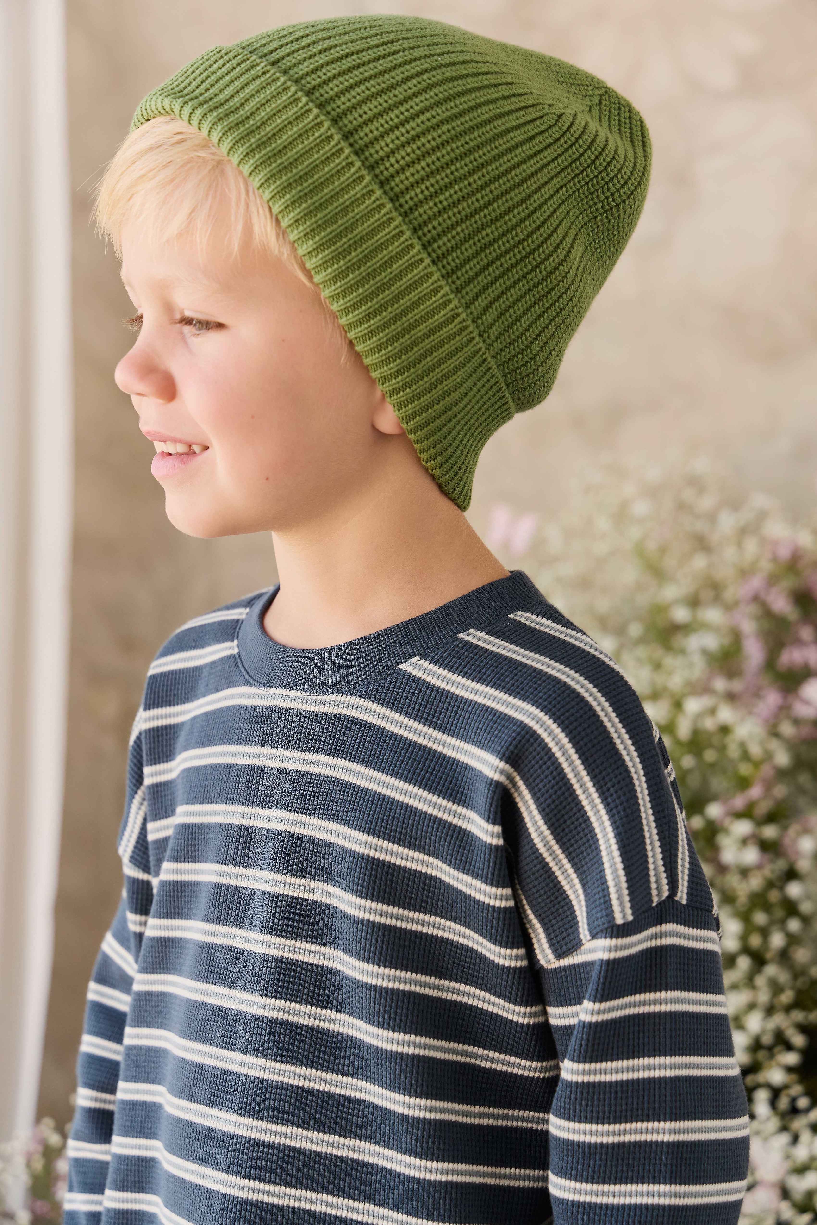 Organic Cotton Waffle Leith Long Sleeve Top - Dreamer Stripe Captain