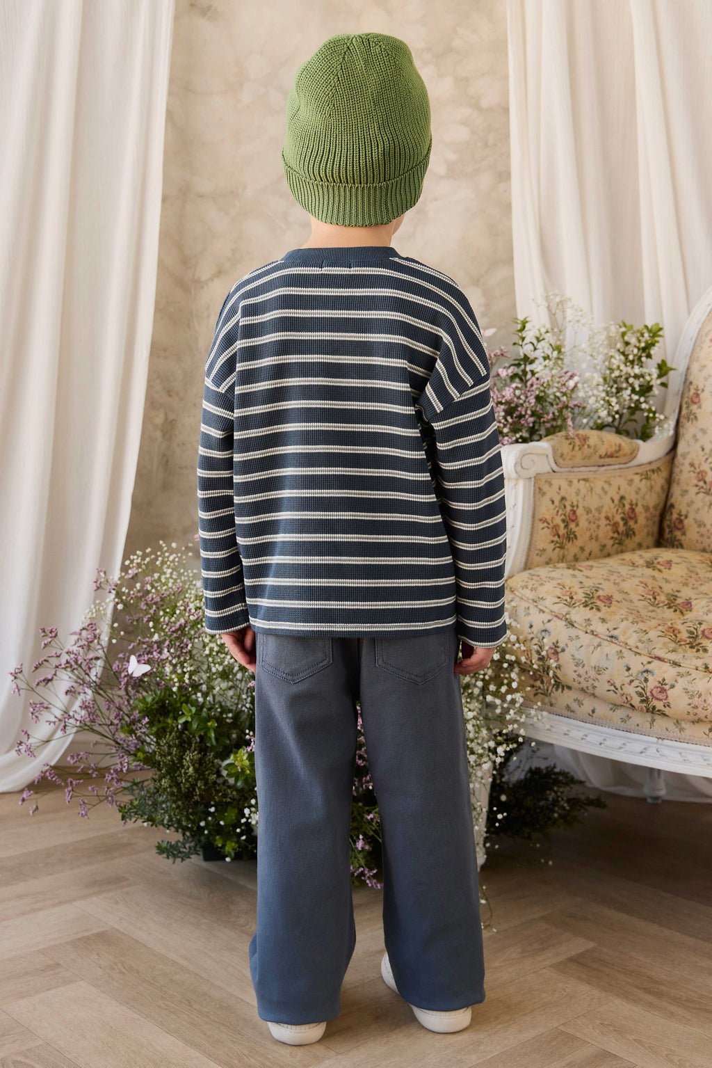 Organic Cotton Waffle Leith Long Sleeve Top - Dreamer Stripe Captain
